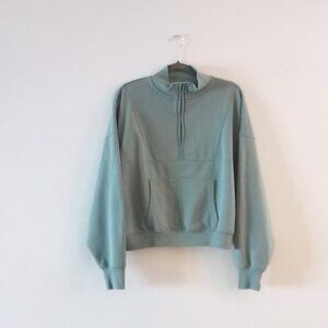 YOGALICIOUS Cozy Retreat Quarter Zip Sweatshirt in light blue turquoise